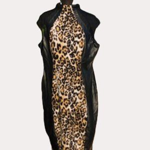 Cameo Leopard and Faux Leather Bodycon Dress